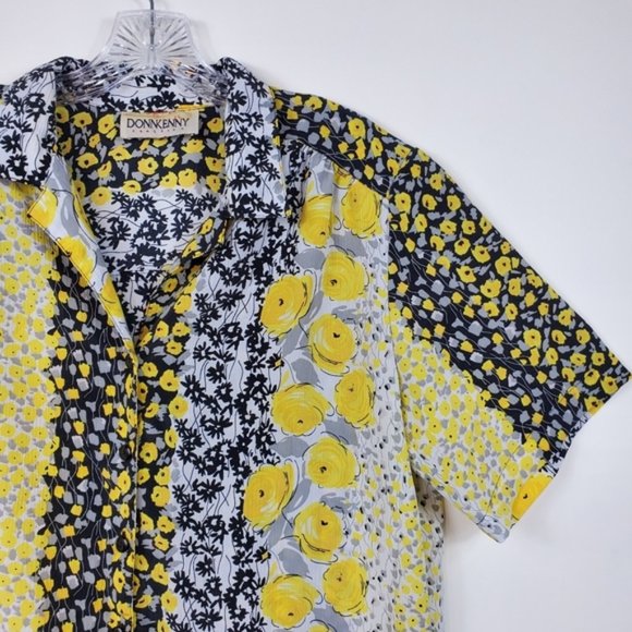 Vintage Tops - Vintage Yellow Black Floral Button Front Top